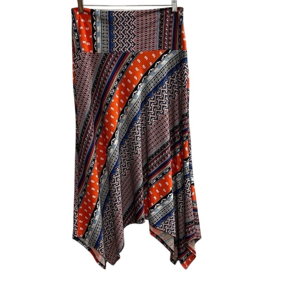 Sunny Leigh Women's M Geometric‎ Asymmetric Midi Skirt Multicolor